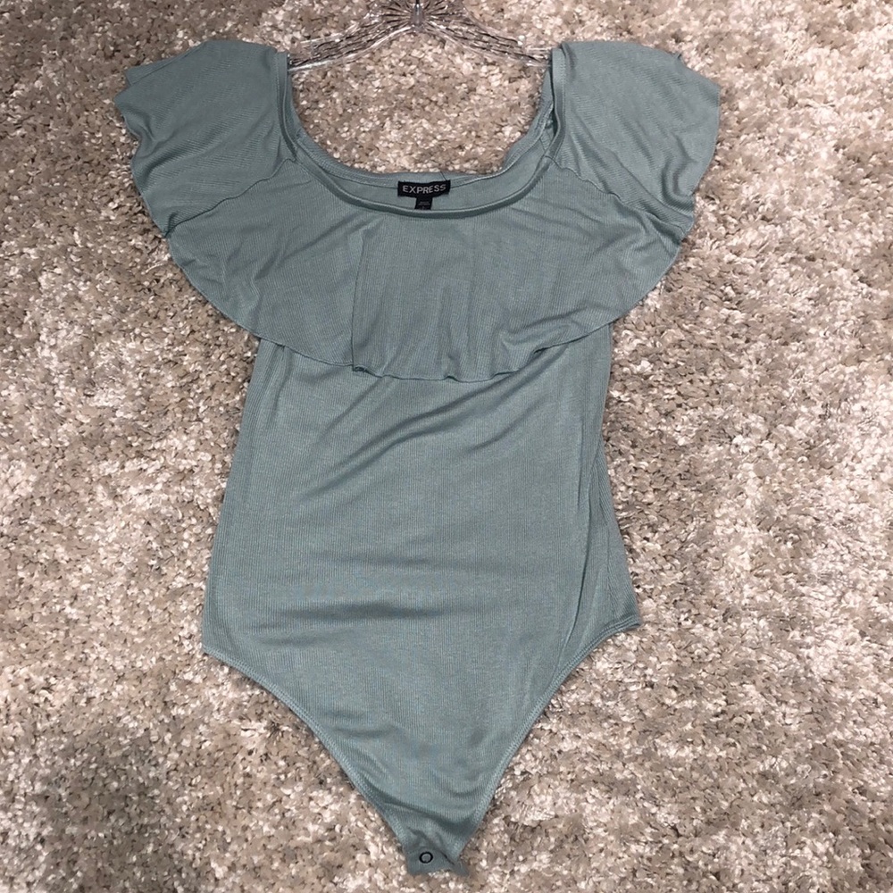 EXPRESS sea foam off the shoulder bodysuit